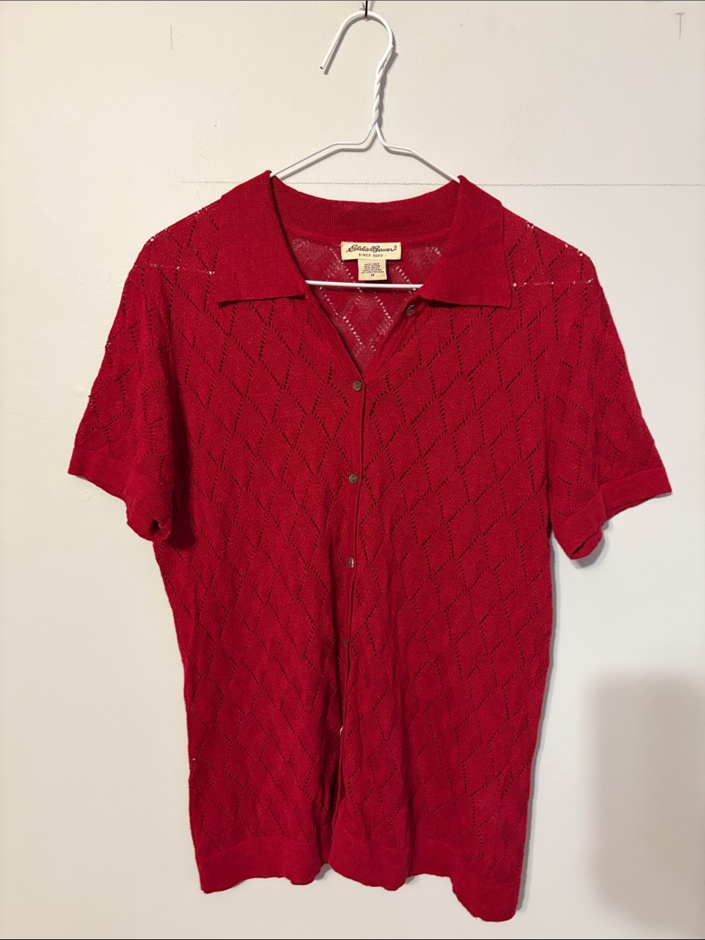 Eddie Bauer Maroon Short-Sleeve Knit Polo style sweater.blended fabric. Med.